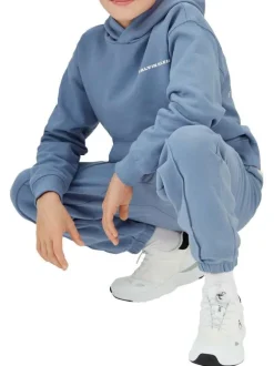 Sweat en coton bleu uni avec une coupe droite et une capuche