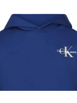 Sweat en coton bleu uni avec une capuche et le logo de la marque