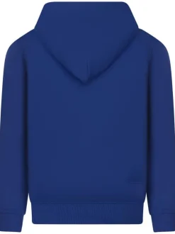Sweat en coton bleu uni avec une capuche et le logo de la marque