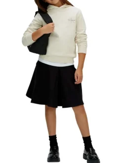 Sweat en coton écru uni avec une coupe droite et une capuche