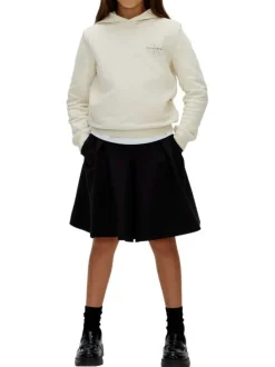 Sweat en coton écru uni avec une coupe droite et une capuche
