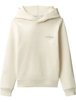 Sweat en coton écru uni avec une coupe droite et une capuche
