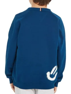 Sweat en coton en transition mélangé pétrole avec coupe droite et col rond