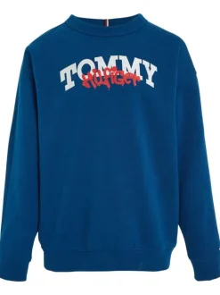 Sweat en coton en transition mélangé pétrole avec coupe droite et col rond