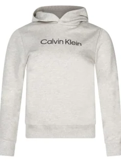 Sweat en coton gris chiné avec nom de la marque noir sur la poitrine