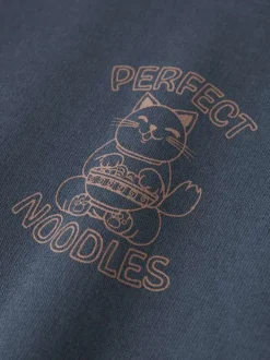Sweat en coton indigo uni pourvu d'un imprimé chat et d'une coupe droite