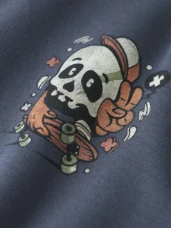 Sweat en coton indigo uni pourvu d'un imprimé tête de mort et d'une coupe droite