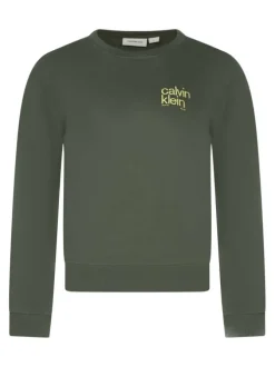 Sweat en coton kaki à coupe droite avec un col rond et un logo imprimé
