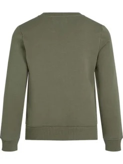 Sweat en coton kaki uni avec une coupe droite un col rond et le logo imprimé
