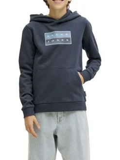 Sweat en coton marine à coupe droite pourvu d'un col à capuche