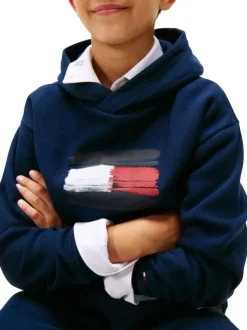 Sweat en coton marine à imprimé fantaisie avec un col à capuche