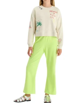 Sweat en coton mélangé beige 0 coupe droite orné de divers motifs