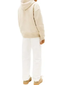 Sweat en coton mélangé beige pourvu d'un col à capuche boutonné