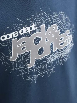 Sweat en coton mélangé bleu imprimé avec une coupe droite et un col à capuche