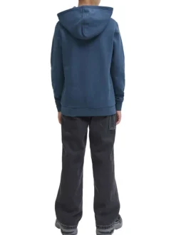 Sweat en coton mélangé bleu imprimé avec une coupe droite et un col à capuche