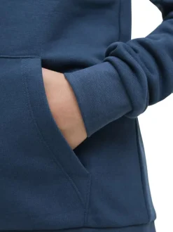Sweat en coton mélangé bleu imprimé avec une coupe droite et un col à capuche