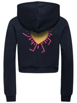 Sweat en coton mélangé bleu marine à coupe droite et à capuche