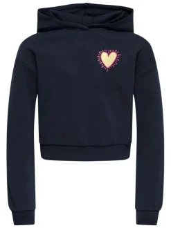 Sweat en coton mélangé bleu marine à coupe droite et à capuche
