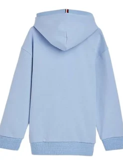 Sweat en coton mélangé ciel uni avec une coupe droite et un col à capuche