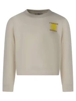 Sweat en coton mélangé écru uni pourvu d'une coupe droite et d'un col rond