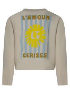 Sweat en coton mélangé écru uni pourvu d'une coupe droite et d'un col rond