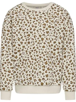 Sweat en coton mélangé léopard à coupe droite et avec un col rond