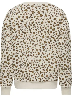 Sweat en coton mélangé léopard à coupe droite et avec un col rond