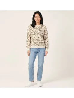 Sweat en coton mélangé léopard à coupe droite et avec un col rond