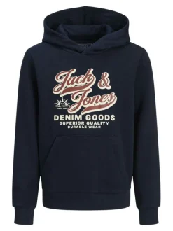 Sweat en coton mélangé marine imprimé avec une coupe droite et nom iconique