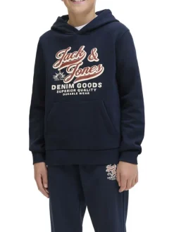 Sweat en coton mélangé marine imprimé avec une coupe droite et nom iconique