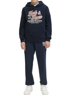 Sweat en coton mélangé marine imprimé avec une coupe droite et nom iconique