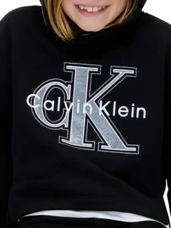 Sweat en coton mélangé noir à motifs coupe cropped et un col à capuche