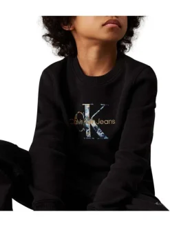 Sweat en coton mélangé noir monogrammes avec un col rond et nom iconique