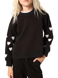 Sweat en coton mélangé noir orné de coeurs blancs en relief