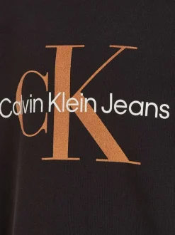 Sweat en coton mélangé noir uni avec une coupe droite et un col rond