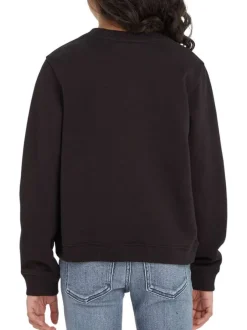 Sweat en coton mélangé noir uni avec une coupe droite et un col rond