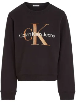 Sweat en coton mélangé noir uni avec une coupe droite et un col rond