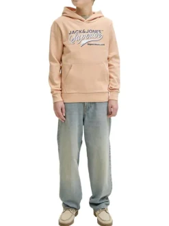 Sweat en coton mélangé pêche à coupe droite orné d'un imprimé de la marque