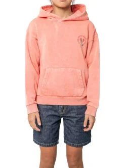 Sweat en coton mélangé rose uni pourvu d'une coupe droite et d'une capuche