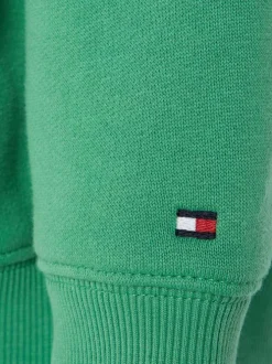 Sweat en coton mélangé vert uni avec une coupe droite et un col rond