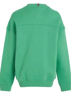 Sweat en coton mélangé vert uni avec une coupe droite et un col rond