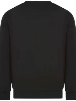 Sweat en coton noir uni avec une coupe droite un col rond et le logo