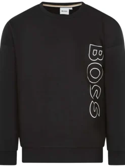Sweat en coton noir uni avec une coupe droite un col rond et le logo