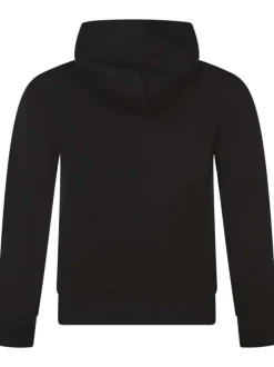 Sweat en coton noir uni avec une coupe droite et le nom de la marque au centre