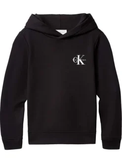 Sweat en coton noir uni avec une coupe droite et une capuche