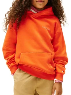 Sweat en coton orange avec un col à capuche et des manches longues