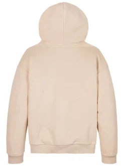 Sweat en coton régénératif mélangé beige uni droit à capuche et poche kangourou