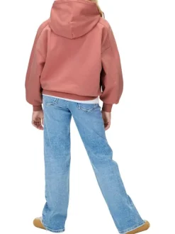 Sweat en coton rose uni avec une coupe ajustée et un col à capuche