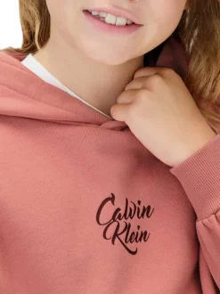 Sweat en coton rose uni avec une coupe ajustée et un col à capuche
