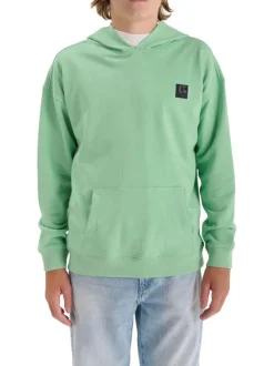 Sweat en coton vert à coupe droite pourvu d'un col à capuche